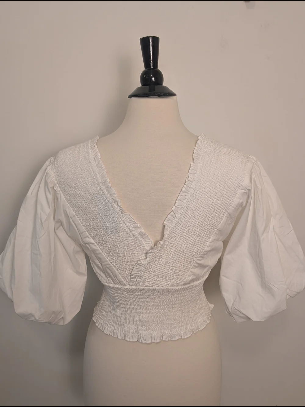 Abercrombie And Fitch White Smocked Wrap-Front Puff Sleeve Top Women's Size Smal